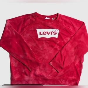 Levi’s Women’s Plus Size Red Acid Wash Tie Dye Sweatshirt Batwing Logo 2X